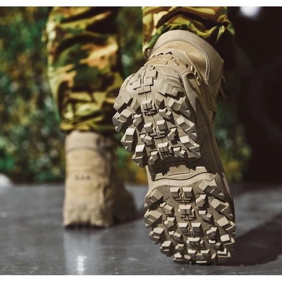 Mens Sand US 11 Military Army Combat Boots High-Top Tactical Outdoor Patrol Hik - Picture 10 of 11